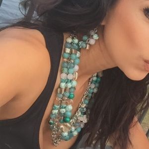 Layered beaded necklace and earring set